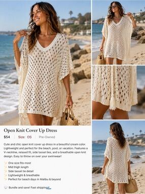 Beach Knit Cream V-Neck Cover-Up Dress